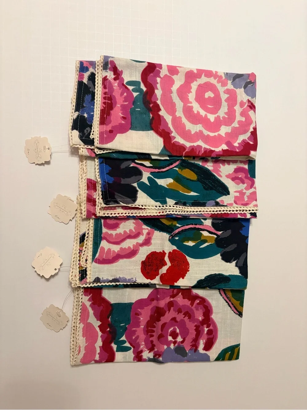 BNWT S/4 Anthropologie Floral Napkins in Pink, Teal, Red, Navy, Purple